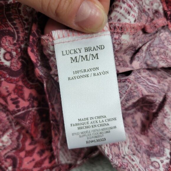 Lucky Brand Dress Girls Medium Maroon Paisley Peplum Skater Boho Peasant - Picture 9 of 10